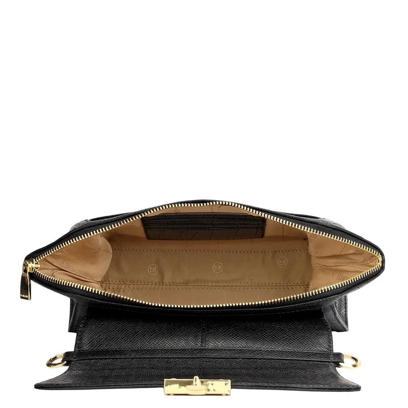 Da Milano Black Small Croco Leather Shoulder Bag - Black for Women | Best Price UAE